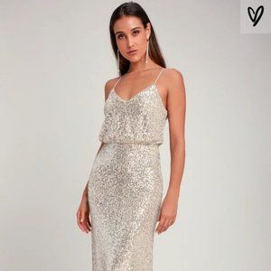 Lulu's Broadway Silver Sequin Sleeveless Maxi Dress